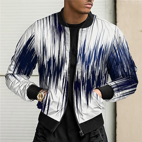 

Men's Coat Breathable Sports & Outdoor Zipper Graphic Prints Geometry 3D Printed Graphic Standing Collar Fashion Jacket Outerwear Long Sleeve Zipper Fall & Winter