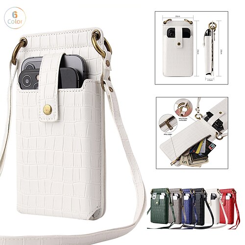 

Phone Case For Apple Wallet Card iPhone 14 Pro Max 13 12 11 Pro Max Mini X XR XS 8 7 Plus Mirror Zipper with Removable Cross Body Strap Solid Colored PU Leather