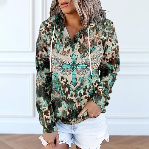 

Women's Hoodie Sweatshirt Pullover Basic Button Front Pocket Green Tie Dye Street Hoodie Long Sleeve S M L XL 2XL 3XL