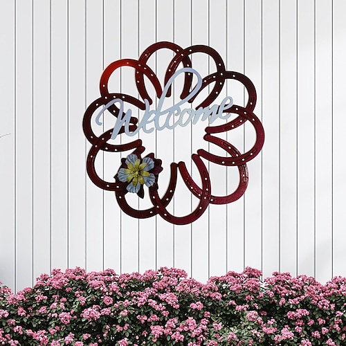 

Metal Colorful Horseshoe Wreath Wall Sculpture Decor Metal Wall Hanging Decor Art for Home Outdoor Farmhouse Bedroom Living Room Wall Decoration Gifts 1PC