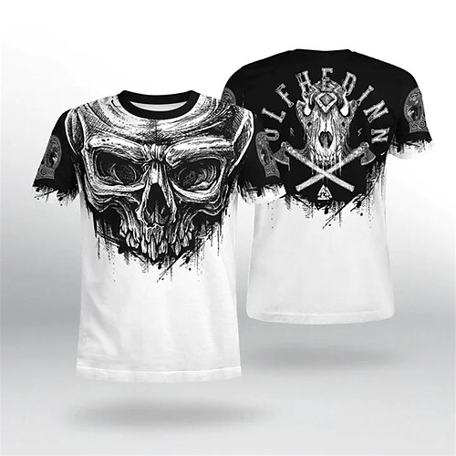 

Men's T shirt Tee Skull Graphic Prints Crew Neck Black / White 3D Print Outdoor Street Short Sleeve Print Clothing Apparel Sports Designer Casual