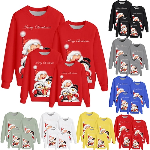 

Family Christmas Sweatshirt Graphic Santa Claus Ugly Outdoor Crewneck White Long Sleeve Cute Matching Outfits