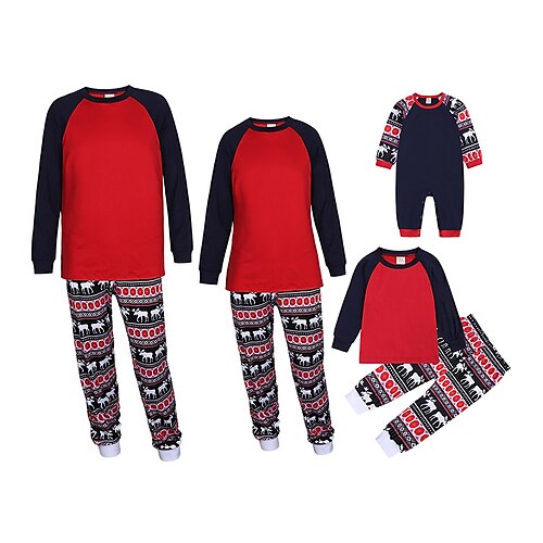

Christmas Pajamas Family Graphic Plaid Ugly Home Crewneck Green Black Wine Long Sleeve Adorable Matching Outfits