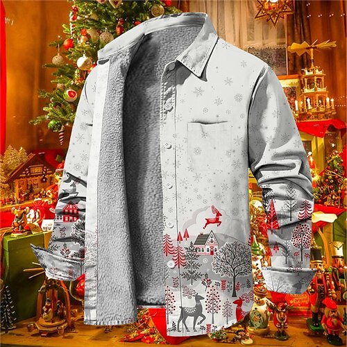 

Men's Shirt Tree Scenery Graphic Prints Ugly Christmas Turndown Green Red 3D Print Christmas Street Long Sleeve Button-Down Print Clothing Apparel Fashion Designer Casual Soft