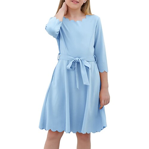 

Kids Girls' Dress Solid Color A Line Dress Above Knee Dress Outdoor Crew Neck Long Sleeve Active Dress 3-7 Years Winter Pink Yellow Light Blue