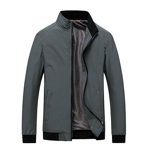 

Men's Casual Jacket Durable Daily Wear Vacation To-Go Zipper Standing Collar Comfort Leisure Jacket Outerwear Solid / Plain Color Zipper Pocket Black Khaki Dark Blue / Winter