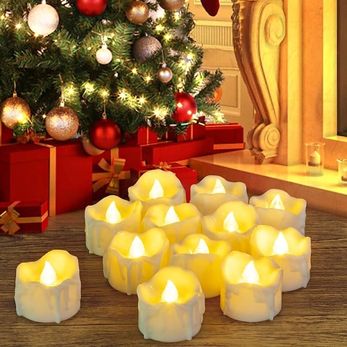 

12/24Pcs Candles Light LED Tea Lights Flickering Flameless Warm White for Halloween Party Lighting 12X 24X Come With Battery