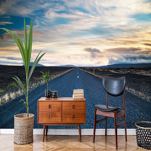 

Landscape Wallpaper Mural Road Street Wall Covering Sticker Peel and Stick Removable PVC/Vinyl Material Self Adhesive/Adhesive Required Wall Decor for Living Room Kitchen Bathroom