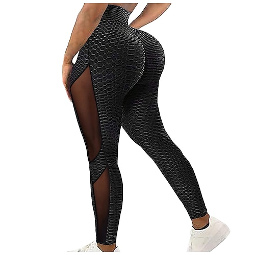 

Women's Yoga Pants Yoga Leggings Mesh Patchwork Jacquard Tummy Control Butt Lift High Waist Yoga Fitness Gym Workout Cropped Leggings Bottoms Black Green Purple Spandex Winter Sports Activewear High