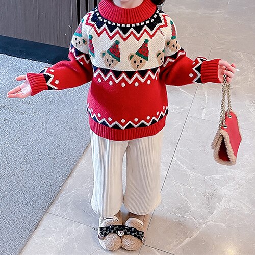 

Toddler Girls' Sweater Ugly School Long Sleeve Crewneck Fashion 3-7 Years Winter Red White