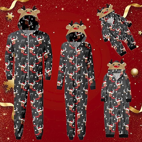 

Christmas Pajamas Family Elk Home Black White Long Sleeve Adorable Matching Outfits
