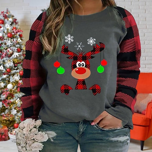 

Women's Plus Size ChristmasTops Pullover Sweatshirt Hoodie Sweatshirt Graphic Cartoon Print Long Sleeve Crew Neck Streetwear Casual Hoodie Festival Daily Cotton Winter Fall Dark Red Wine