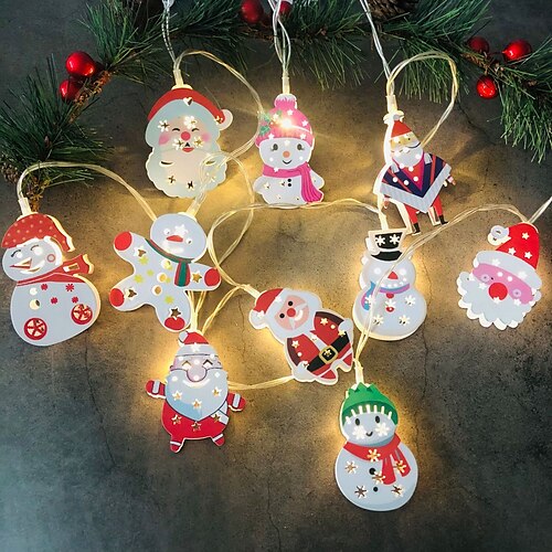 

Christmas Fairy String Lights 1.65m 10LED Battery Powered Iron Snowman Santa Claus Candy Cane Wreath Lights Christmas New Year Holiday Party Home Decoration