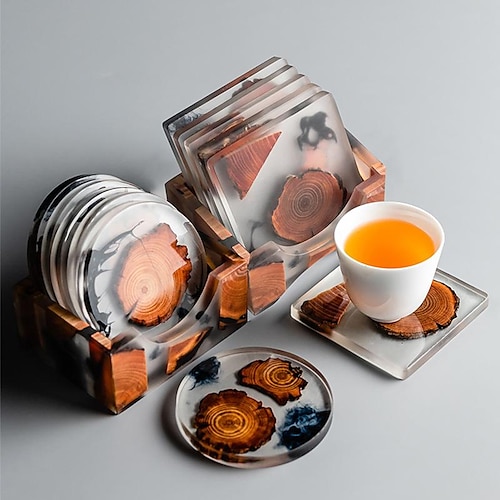 

japanese-style resin tea cup mat creative kung fu tea solid wood heat insulation mat set household non-slip tea tray tea set accessories