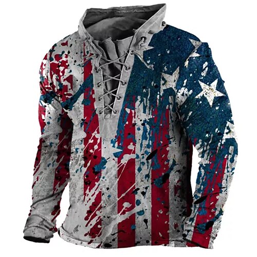 

Men's Sweatshirt Pullover Gray Standing Collar Graphic Prints National Flag Lace up Sports Outdoor Casual Daily 3D Print Basic Streetwear Designer Spring Fall Clothing Apparel Hoodies
