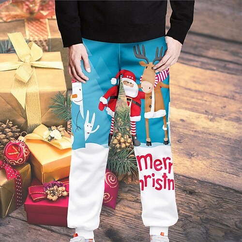 

Men's Sweatpants Joggers Trousers Drawstring Elastic Waist 3D Print Santa Claus Graphic Prints Christmas Comfort Sports Outdoor Casual Daily Streetwear Designer Blue Micro-elastic