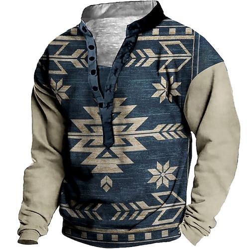 

Men's Sweatshirt Pullover Green Blue Gray Standing Collar Color Block Graphic Prints Print Casual Daily Sports 3D Print Boho Streetwear Designer Spring & Fall Clothing Apparel Hoodies Sweatshirts