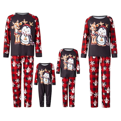 

Christmas Pajamas Family Elk Home Crewneck Black Long Sleeve Basic Matching Outfits