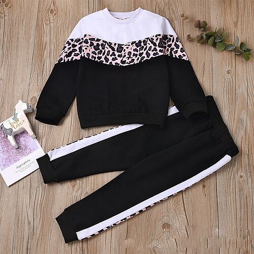

2 pezzi Bambino (1-4 anni) Da ragazza Leopardo Completo Impostato Manica lunga Attivo Esterno 3-7 anni Inverno Nero