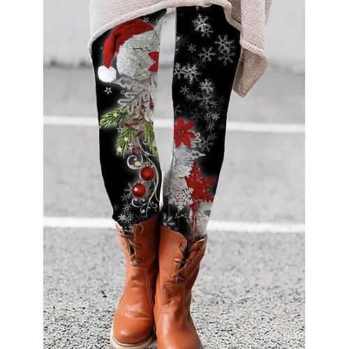 

Women's Tights Leggings Black Red Peacock Blue Fashion Casual Daily Full Length Tummy Control Snowflake S M L XL XXL