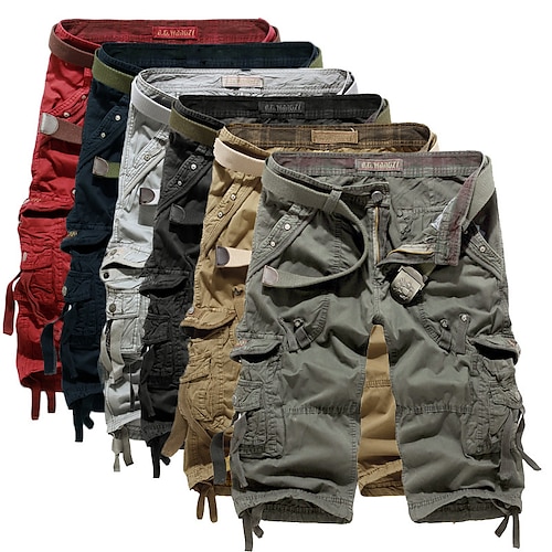 

Men's Cargo Shorts Leg Drawstring Multi Pocket Multiple Pockets Solid Colored Breathable Outdoor Calf-Length Casual Daily 100% Cotton Streetwear Stylish ArmyGreen Wine Inelastic