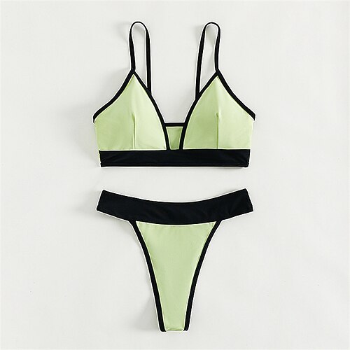 

Women's Swimwear Bikini 2 Piece Normal Swimsuit Backless string Color Block Light Green V Wire Bathing Suits New Vacation Fashion
