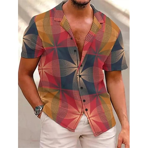 

Men's Shirt Graphic Prints Geometry Turndown Yellow 3D Print Street Casual Short Sleeve Button-Down Print Clothing Apparel Fashion Designer Casual Hawaiian