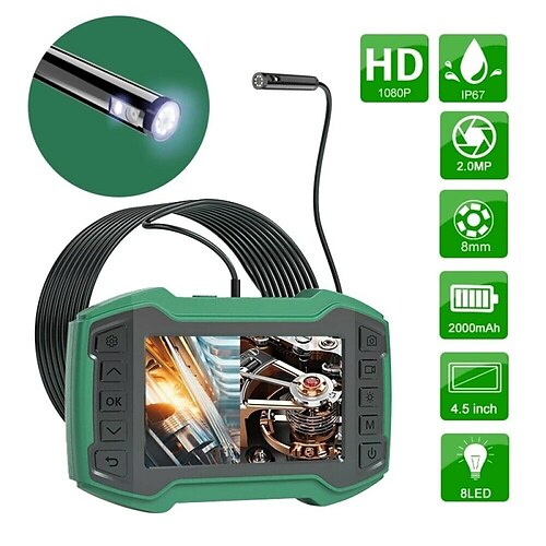 

8mm 1080P 4.5 inch HD Lens Endoscope Camera 1700mAh Snake Cable Car Digital Video Videoscope Industrial Inspection Borescope