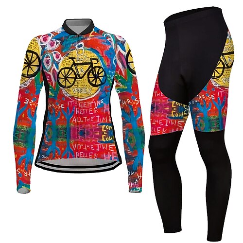 

Women's Cycling Jersey with Tights Long Sleeve Mountain Bike MTB Road Bike Cycling Green Blue Yellow Graphic Bike Quick Dry Moisture Wicking Spandex Sports Graphic Clothing Apparel / Stretchy