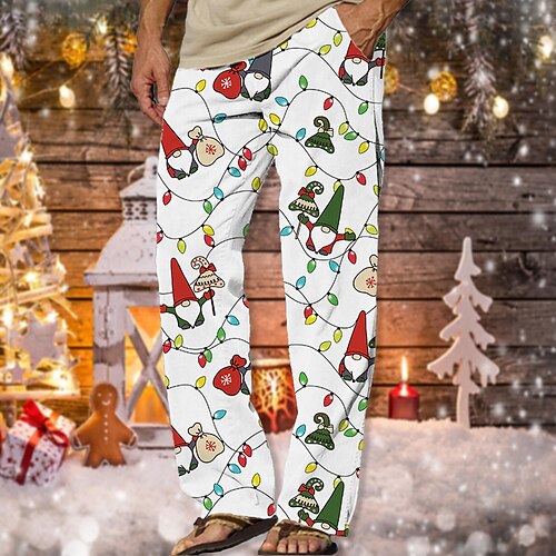 

Men's Christmas Pants Trousers Beach Pants Drawstring Elastic Waist 3D Print Graphic Prints Lanterns Comfort Soft Christmas Casual Daily Streetwear Designer Purple Red
