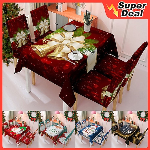 

Christmas Tablecloth Xmas Chair Cover Table Decoration Absorbent Table Cover Rectangle Washable Holiday for Family Gathering, Dining Room Table(Not Sold By A Set)