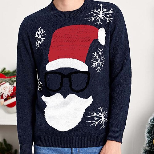 

Men's Sweater Ugly Christmas Sweater Pullover Sweater Jumper Ribbed Knit Cropped Knitted Snowflake Crew Neck Basic Stylish Formal Christmas Clothing Apparel Winter Fall Black Red S M L