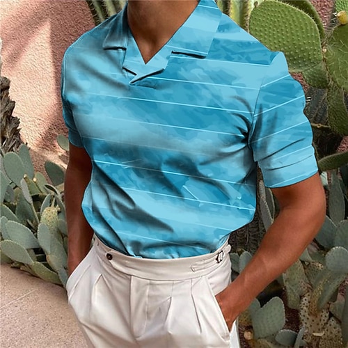 

Men's Polo Shirt Golf Shirt Gradient Striped Graphic Prints Turndown Blue Pink 3D Print Outdoor Street Short Sleeves Print Clothing Apparel Fashion Designer Casual Breathable