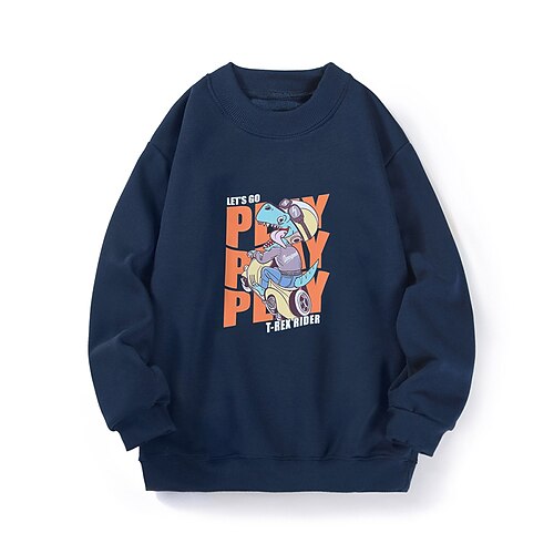 

Kids Boys Sweatshirt Pullover Dinosaur Long Sleeve Crewneck Children Top School Sweatshirt Fashion Daily Green Navy Blue Beige Winter 7-13 Years