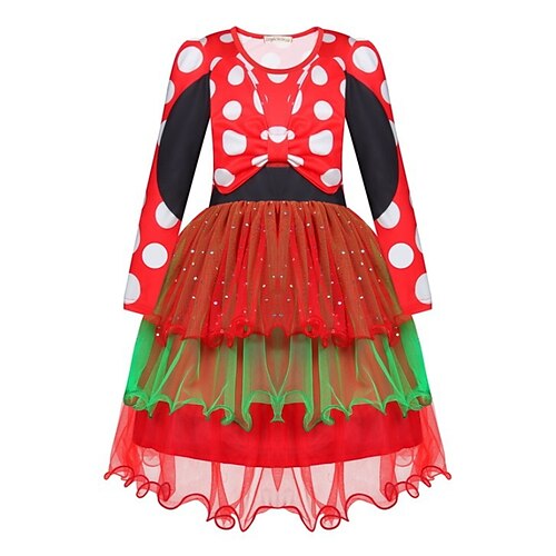 

Kids Girls' Ugly Christmas Dress Polka Dot A Line Dress Above Knee Dress Outdoor Cotton Crew Neck Long Sleeve Active Dress 3-7 Years Winter Red