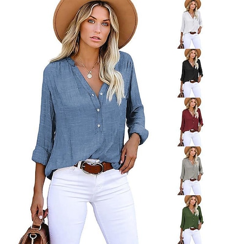 

Women's Blouse Shirt Green Black Blue Graphic Long Sleeve Work Going out Basic S