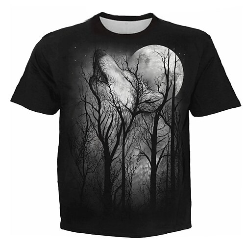 

Men's T shirt Tee Wolf Graphic Prints Forest Crew Neck Black / Gray Black 3D Print Outdoor Street Short Sleeve Print Clothing Apparel Vintage Sports Designer Casual