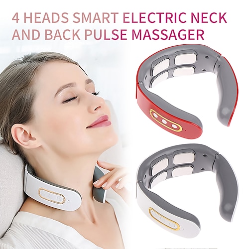 

4 Heads Smart Electric Neck and Back Pulse Massager TENS Wireless Heat Cervical Vertebra Relax Pain Kneading Massage Machine