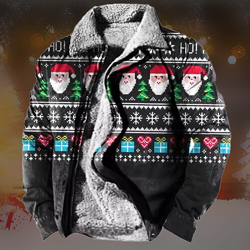 

Men's Coat Warm Christmas Zipper Santa Claus Tribal Geometry 3D Printed Graphic Turndown Vintage Style Jacket Outerwear Long Sleeve Fleece Fall & Winter