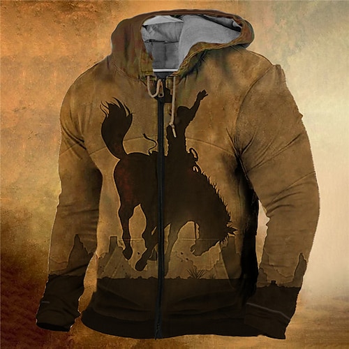 

Homme Sweat à capuche zippé Veste Marron Capuche Cheval Imprimés Photos Viking Zippé Imprimer Sport Loisir du quotidien Des sports 3D effet Vêtement de rue Design Casual Printemps Automne