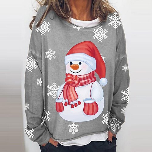 

Women's Sweatshirt Pullover Basic Gray Snowman Snowflake Christmas Round Neck Long Sleeve S M L XL 2XL 3XL