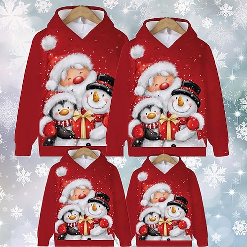 

Family Ugly Christmas Hoodie Graphic Santa Claus Outdoor Crewneck Red Long Sleeve Cute Matching Outfits