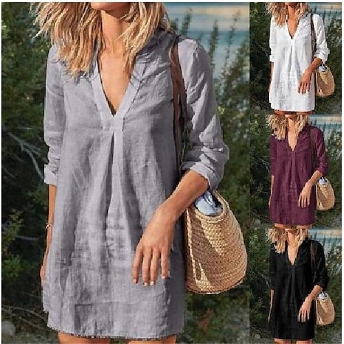 

Women's Blouse Shirt Black Purple Grey Graphic 3/4 Length Sleeve V Neck S