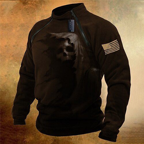 

Hombre Pull-over Sudadera con un cuarto de cremallera Café Cuello Alto Cráneos Estampados Cremallera Estampado Casual Diario Deportes Impresión 3D Básico Casual Grande y alto Primavera Otoño Ropa