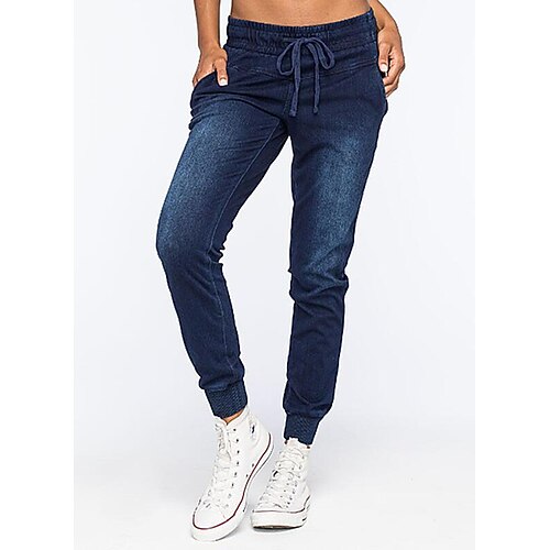 

Women's Jeans Distressed Jeans Denim Dark Blue Casual Casual Daily Pocket Stretchy Full Length Soft Solid Colored S M L XL 2XL