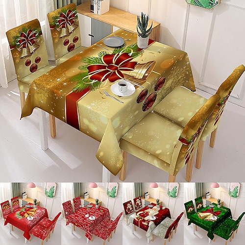

Christmas Tablecloth Set Chair Cover Rectangle Table Cloth Cover Washable Wrinkle Resistant Holiday Tablecloths for Family Gathering, Dining Table(Not Sold By A Set)