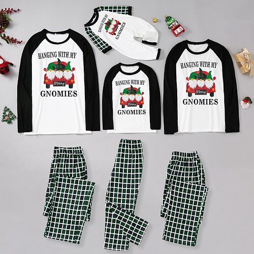 

Christmas Pajamas Family Letter Santa Claus Ugly Home Crewneck Black Long Sleeve Adorable Matching Outfits