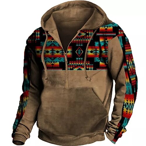 

Men's Pullover Full Zip Hoodie Brown Hooded Color Block Graphic Prints Zipper Print Casual Daily Sports 3D Print Basic Boho Streetwear Spring & Fall Clothing Apparel Hoodies Sweatshirts