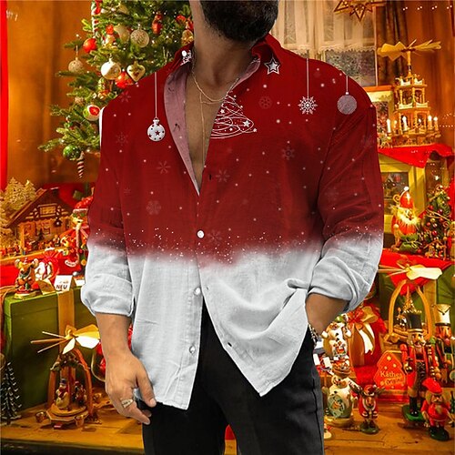 

Men's Shirt Gradient Graphic Prints Snowflake Turndown Blue Wine 3D Print Christmas Street Long Sleeve Button-Down Print Clothing Apparel Fashion Designer Casual Soft