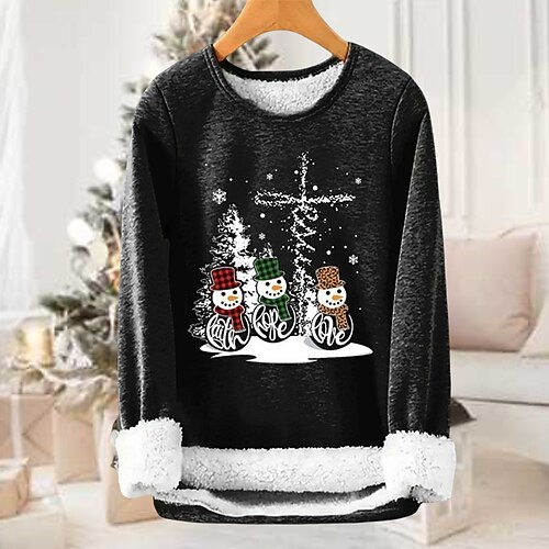 

Women's Plus Size Christmas Fleece Tops Pullover Sweatshirt Floral Letter Print Long Sleeve Casual Holiday Daily Polyester Winter Fall Wine Dark Gray